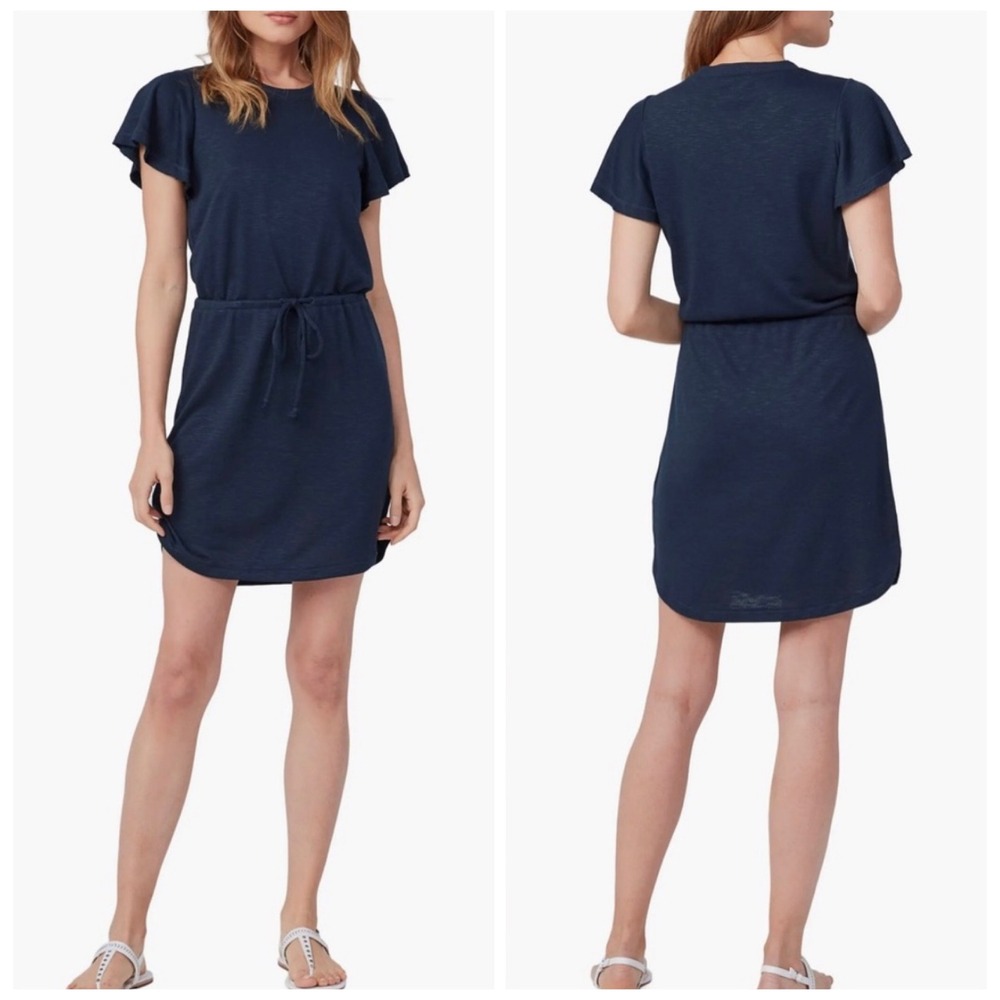 Paige Brielle T-Shirt Dress Medium Black‎ Minimalist Drawstring Flutter Sleeve